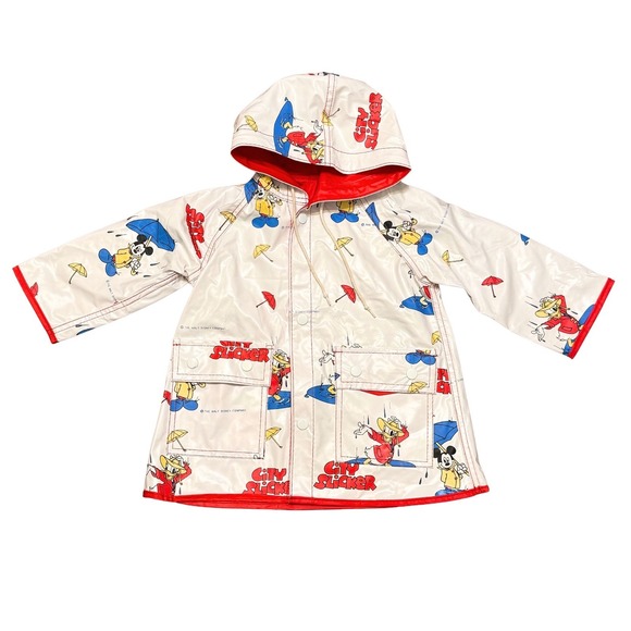 Vintage Disney 80's City Slicker Raincoat Mickey Mouse Donald Duck White - Picture 1 of 12